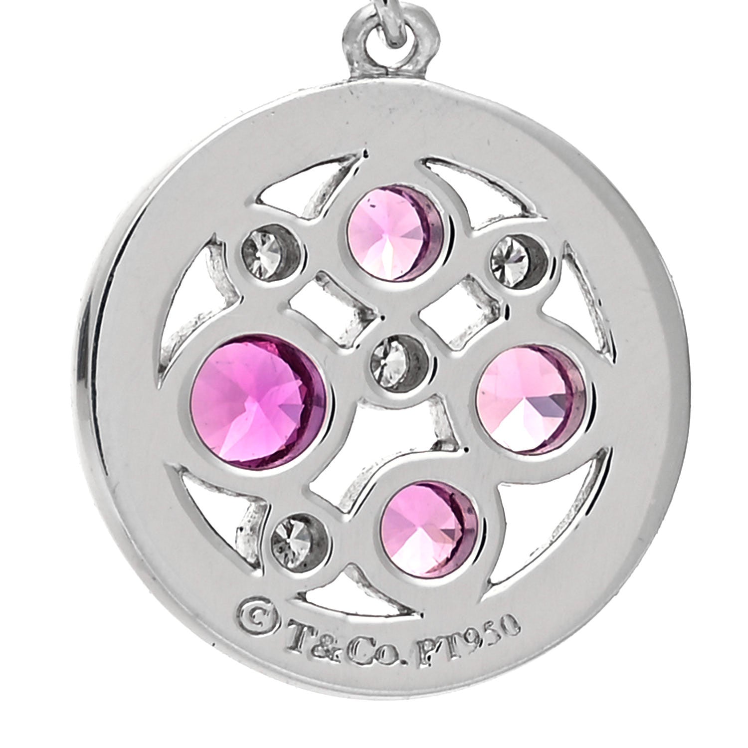 Tiffany Platinum Diamond Pink Sapphire Cobblestone Drop Earrings 4 of 4