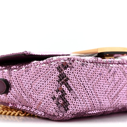 Fendi Ricamo Sequin Paillettes Vitello Grace FF Mini Baguette Rosa 9 of 11