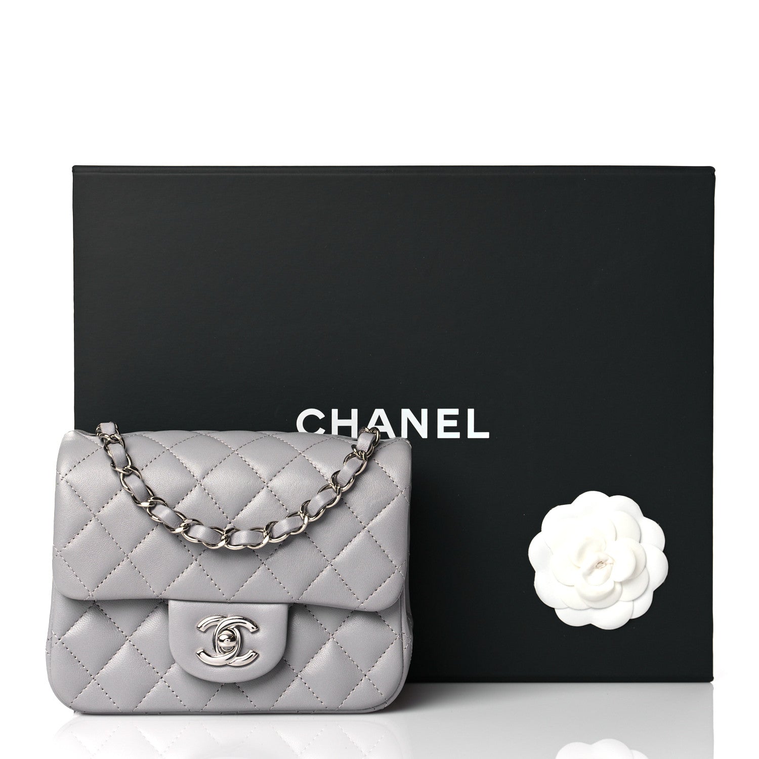 Chanel Lambskin Quilted Mini Square Flap Light Grey 11 of 11