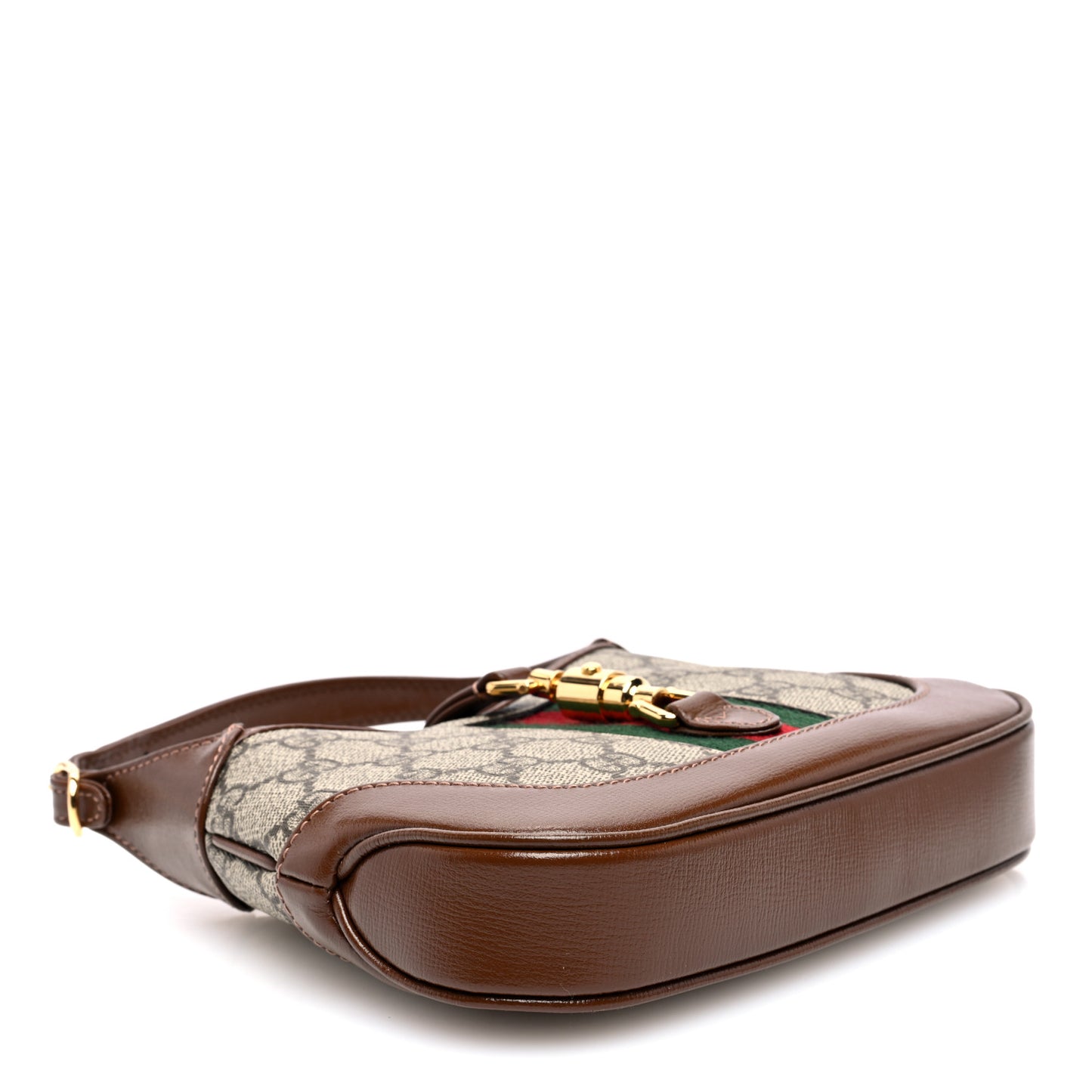 GG Supreme Monogram Azalea Calfskin Web Mini Jackie 1961 Hobo Beige Ebony Brown Sugar