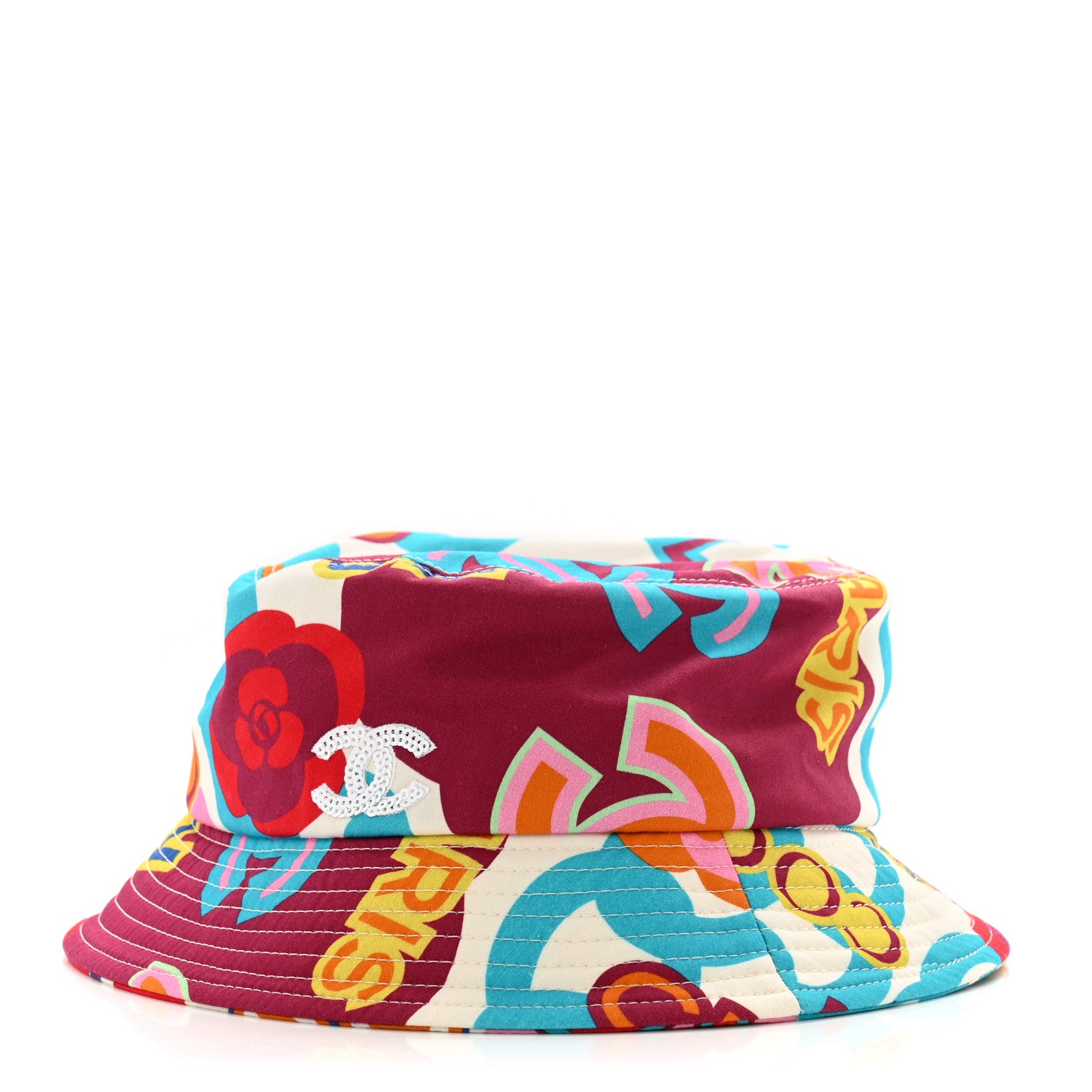 Chanel Cotton Cloche Bucket Hat L Pink Red White Turquoise 1 of 9