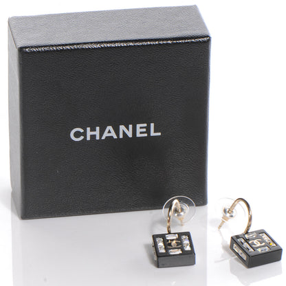Chanel Resin Baguette Crystal Geometric Square CC Earrings Black 4 of 4
