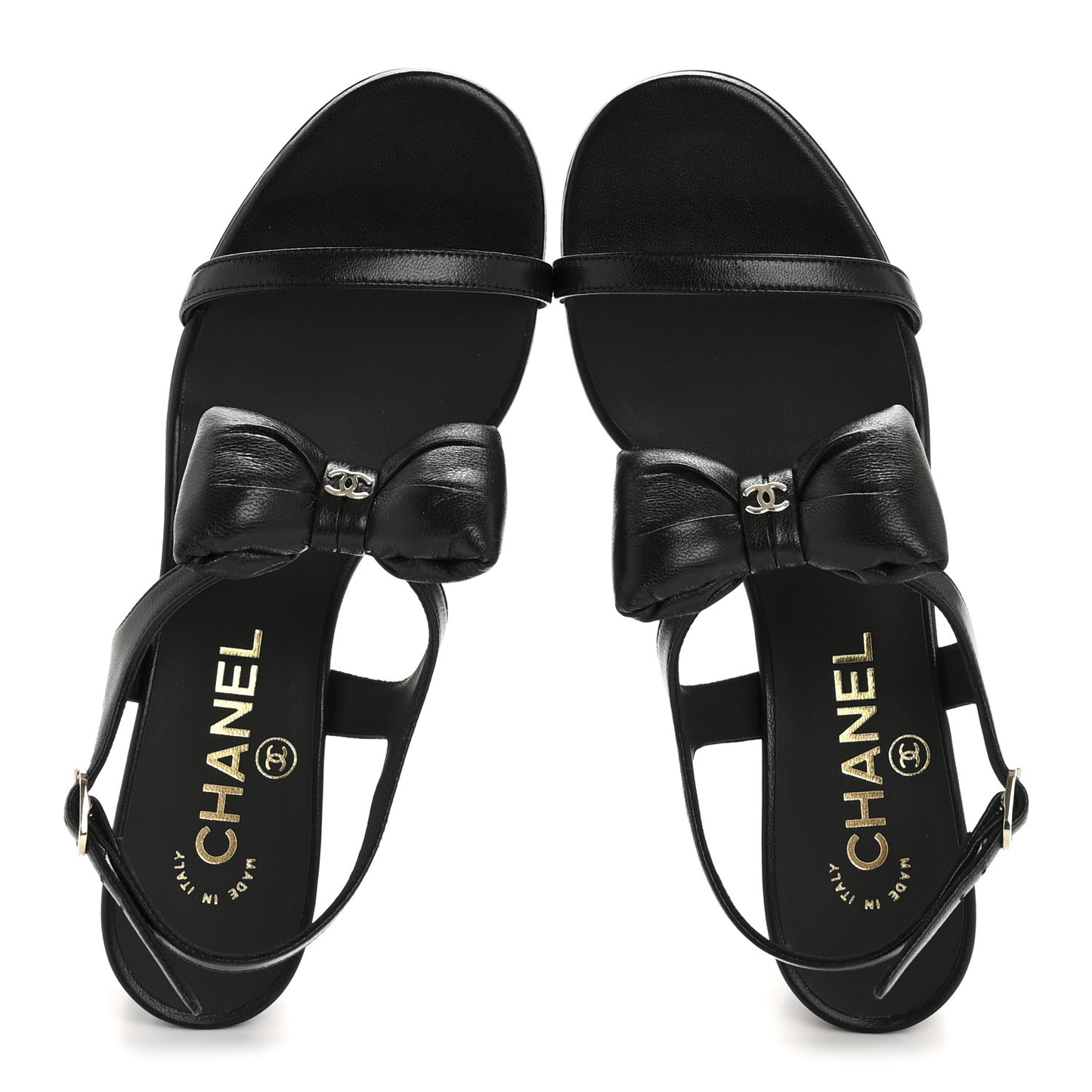 Lambskin CC Bow 55mm Sandals 36 Black
