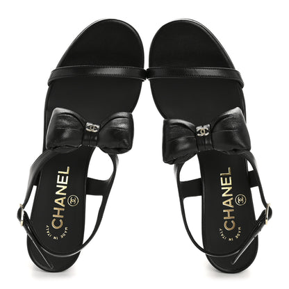 Chanel Lambskin CC Bow 55mm Sandals 36 Black 2 of 10