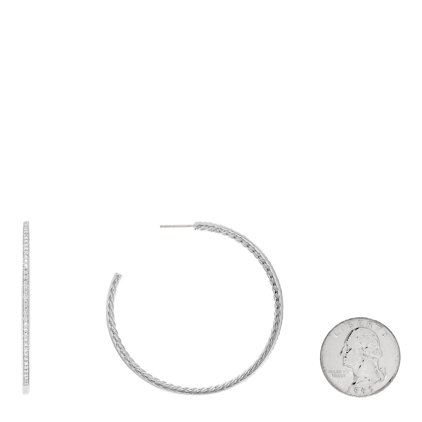 Sterling Silver Diamond Large Pave Hoop Earrings