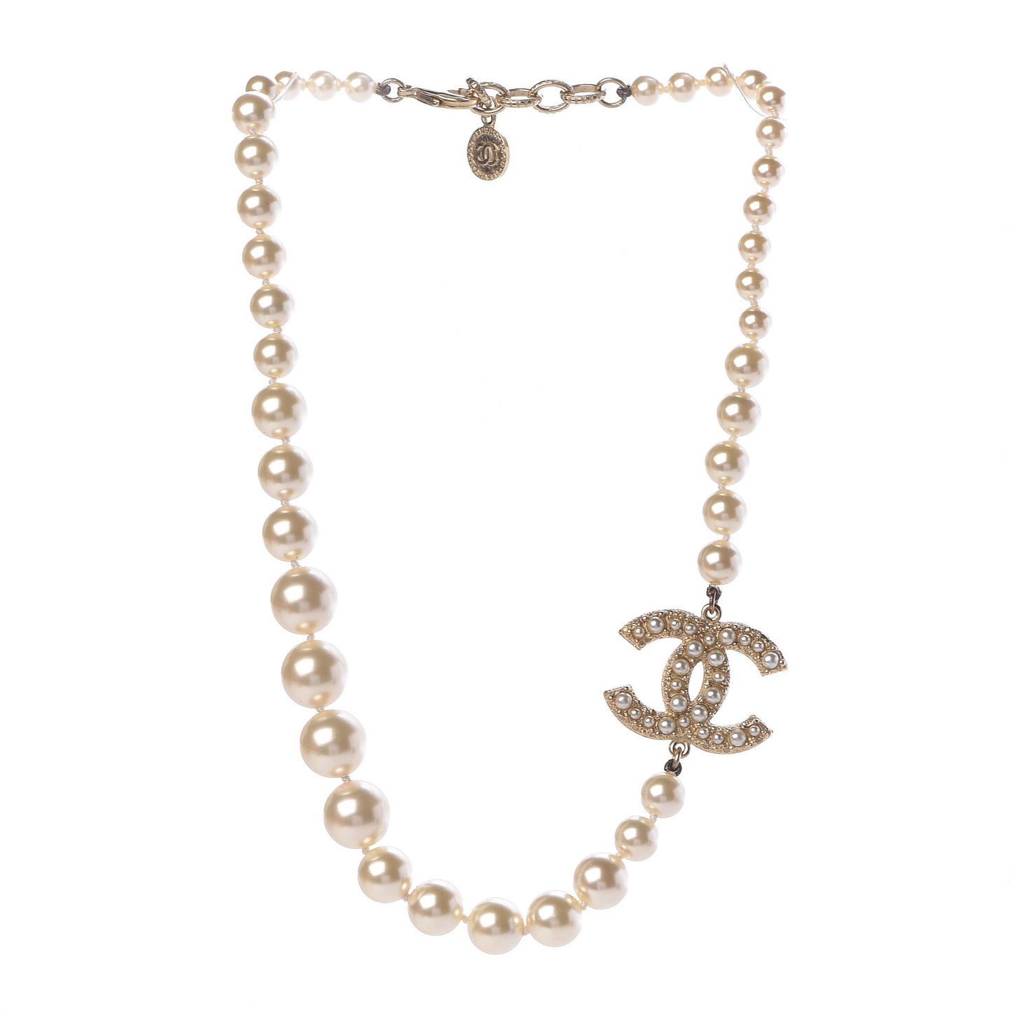 Graduated Pearl Crystal CC Short Necklace Gold