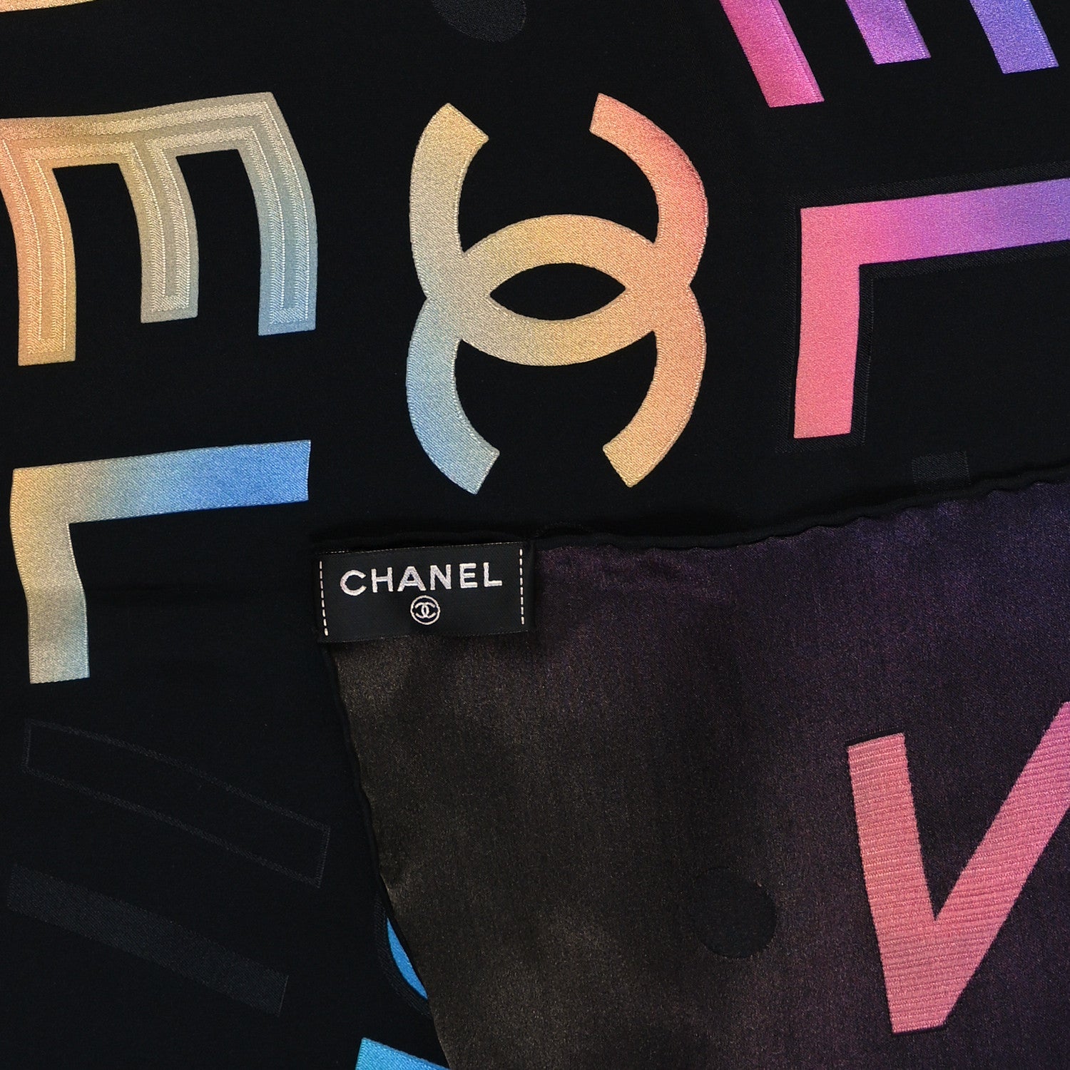 Chanel Silk Rue Cambon CC Square Scarf Black Multicolor 3 of 3