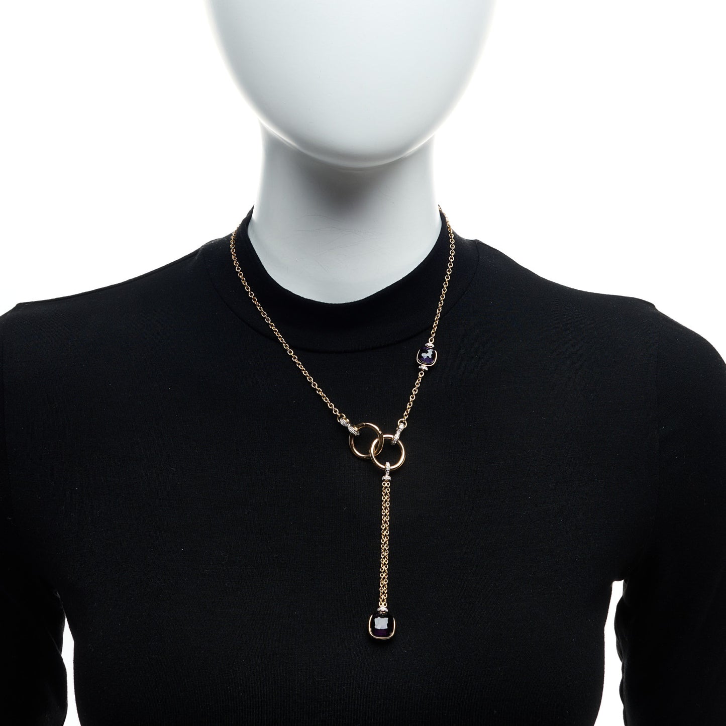 18K Rose White Gold Diamond Amethyst Nudo Lariat Necklace