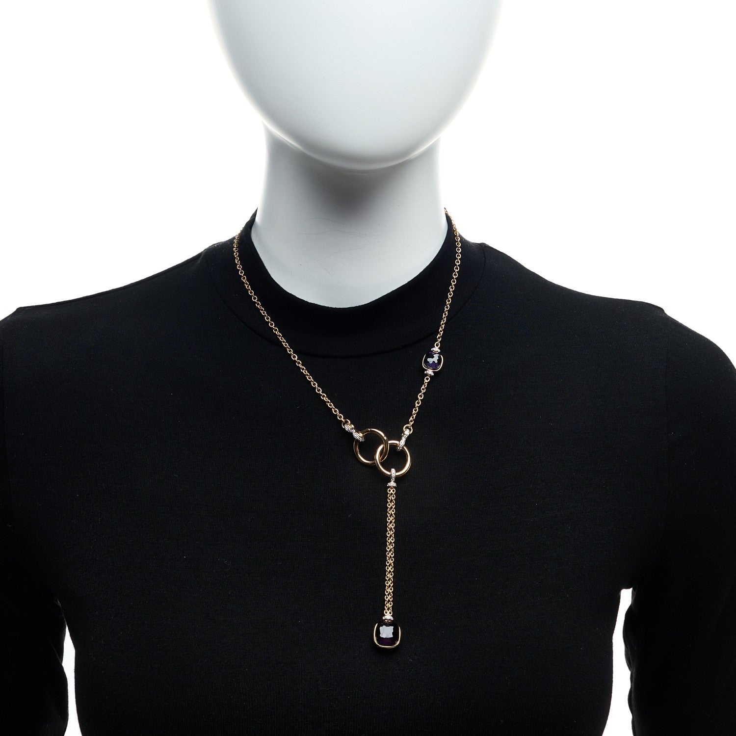 Pomellato 18K Rose White Gold Diamond Amethyst Nudo Lariat Necklace 2 of 7