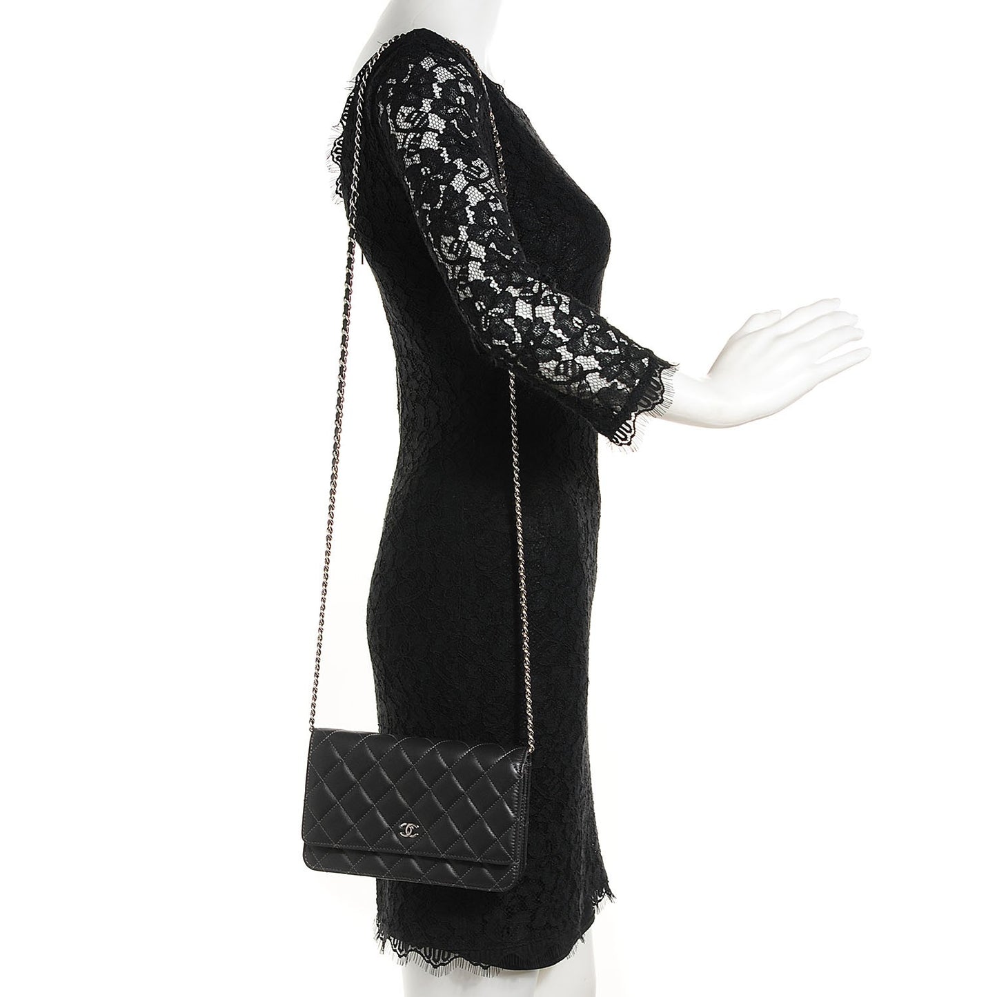Lambskin Quilted Wallet On Chain WOC Dark Grey