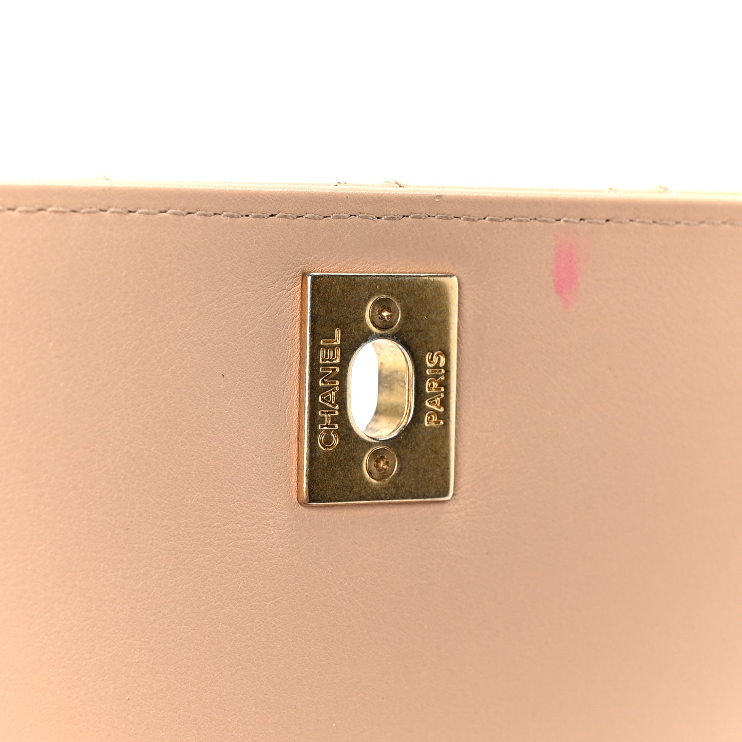 Calfskin Quilted Pearl Jewel Chain Flap Beige
