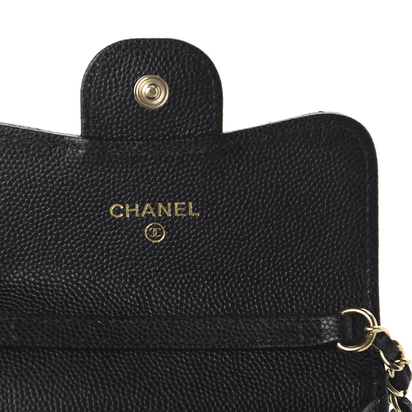Caviar Quilted Flap Card Holder On Chain Black