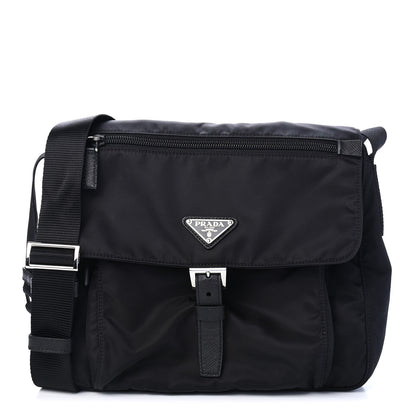 Prada Nylon Vela Saffiano Single Buckle Messenger Shoulder Bag Black 1 of 8