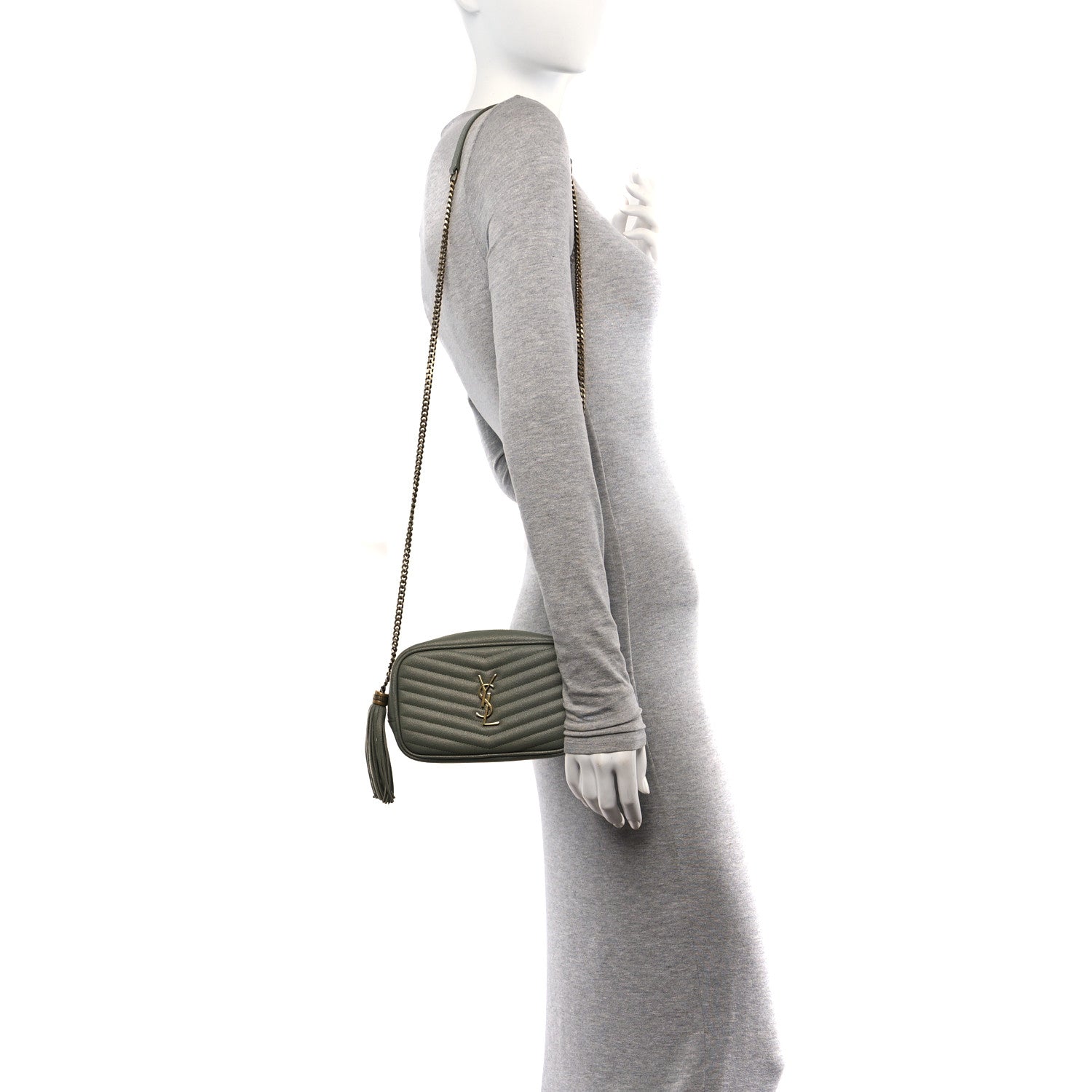 Saint Laurent Grain De Poudre Matelasse Monogram Mini Lou Camera Bag Light Sage 2 of 10