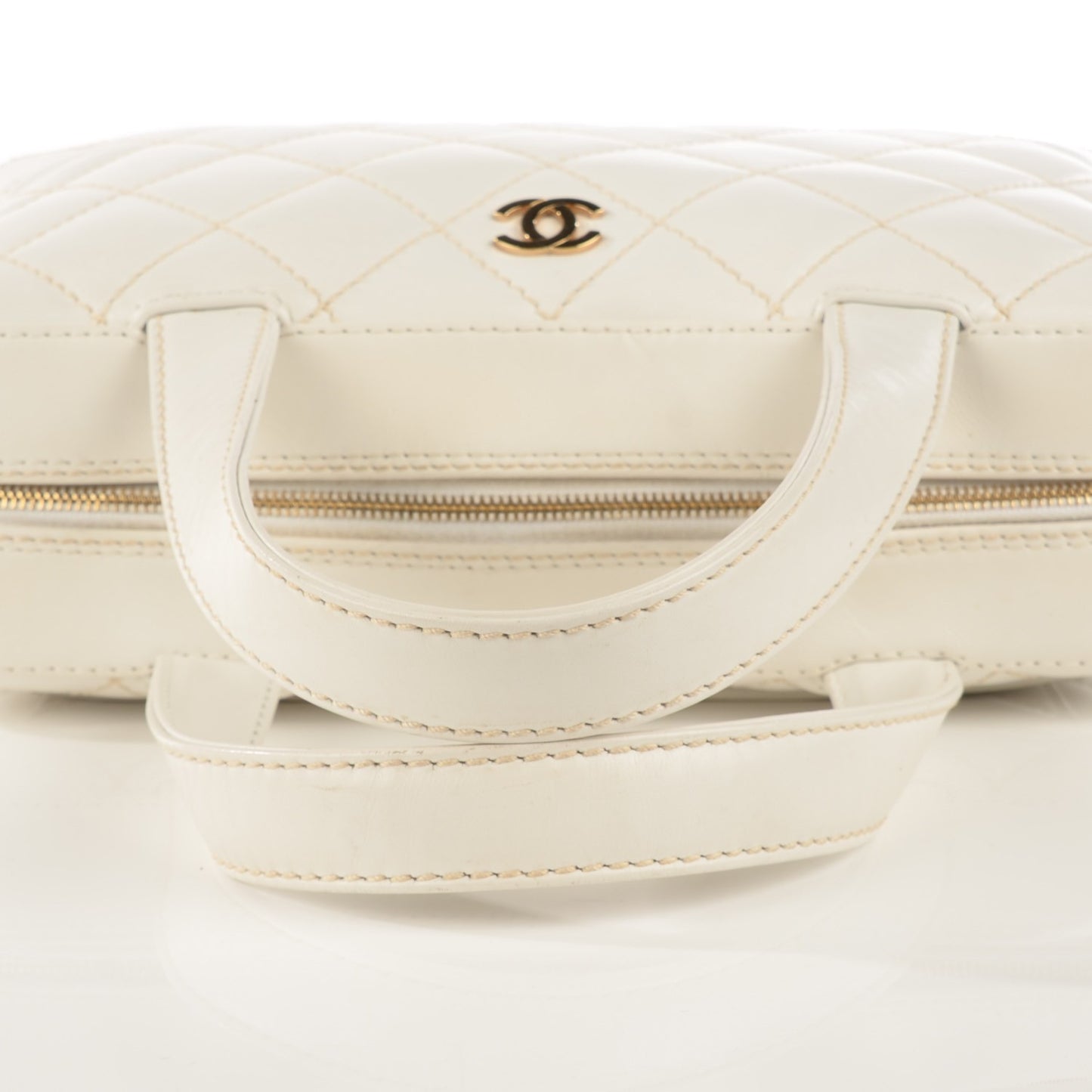Calfskin Wild Stitch Surpique Top Handle Bag White