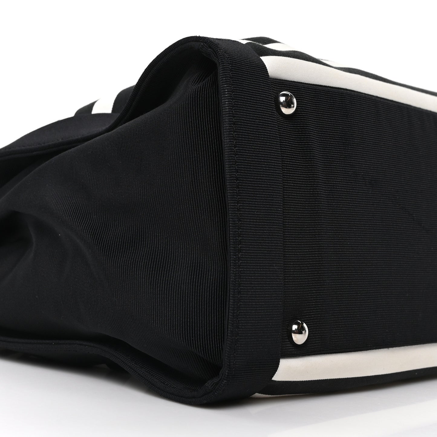Canvas Grosgrain Striped CC Shopping Tote Black White