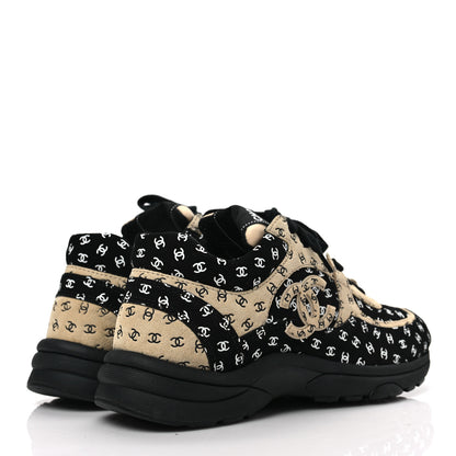 Chanel Nylon Suede Calfskin Printed CC Sneakers 37 Black Beige 4 of 8