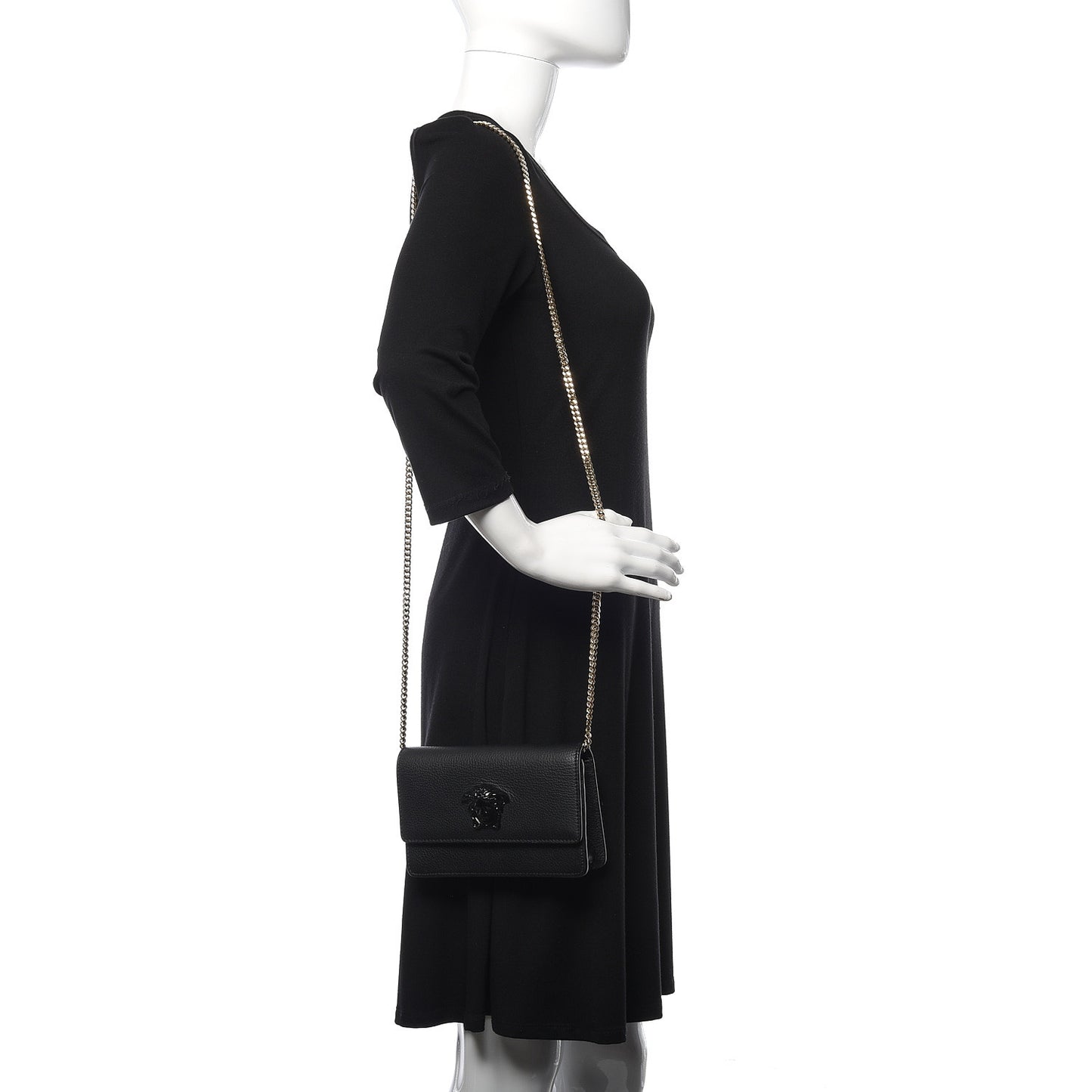 Grained Calfskin Palazzo Chain Evening Bag Black