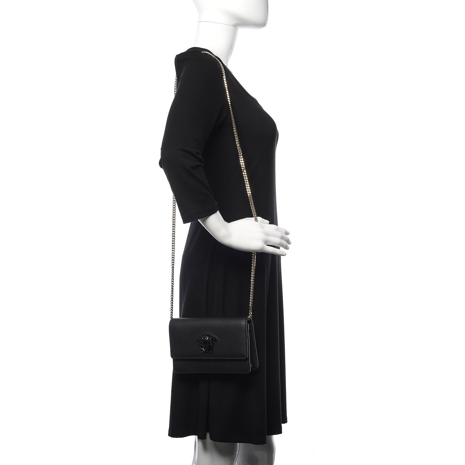 Versace Grained Calfskin Palazzo Chain Evening Bag Black 2 of 9