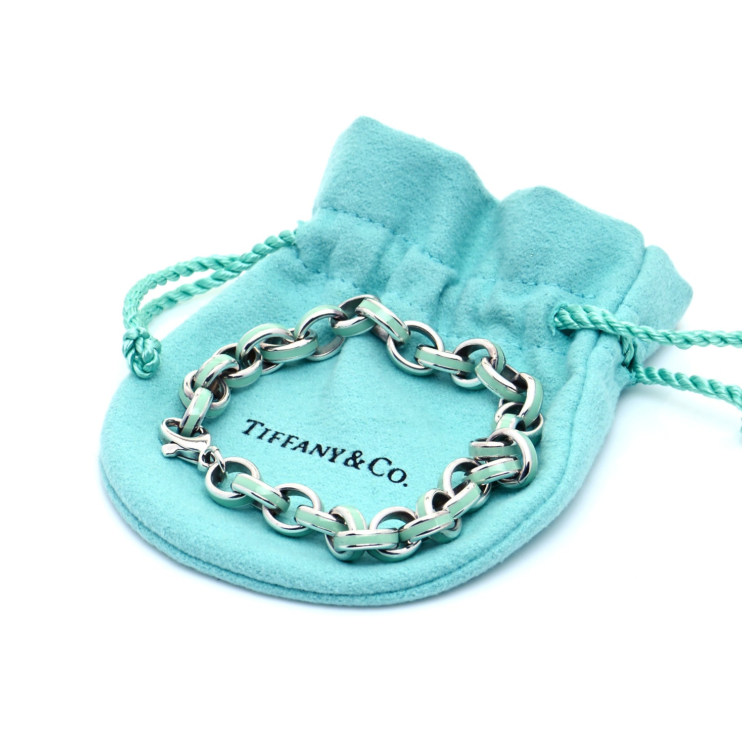 Tiffany Sterling Silver Enamel Oval Link Bracelet Blue 5 of 5