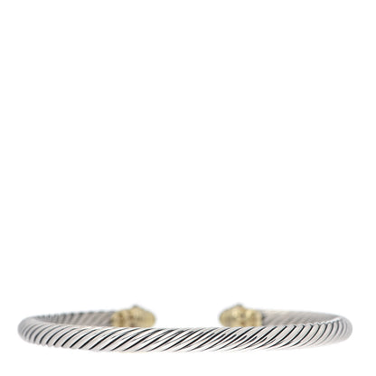 David Yurman Sterling Silver 18K Yellow Gold Diamond 4mm Cable Kids Bracelet 3 of 5