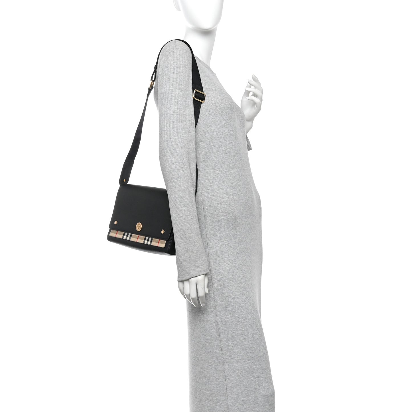 Grainy Calfskin Vintage Check Note Crossbody Bag Black