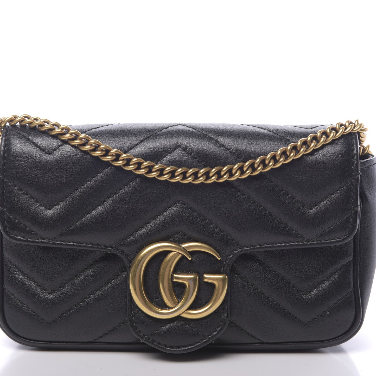 Calfskin Matelasse Super Mini GG Marmont Shoulder Bag Black