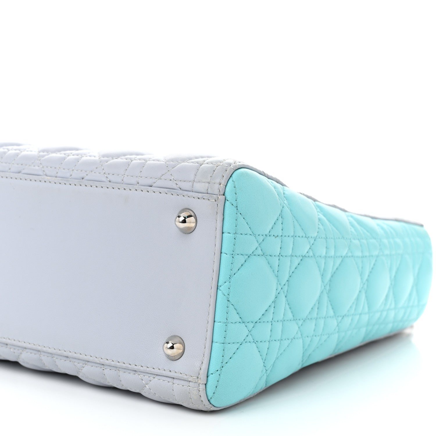 Christian Dior Lambskin Cannage Large Lady Dior Grey Turquoise 10 of 13