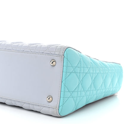 Christian Dior Lambskin Cannage Large Lady Dior Grey Turquoise 10 of 13