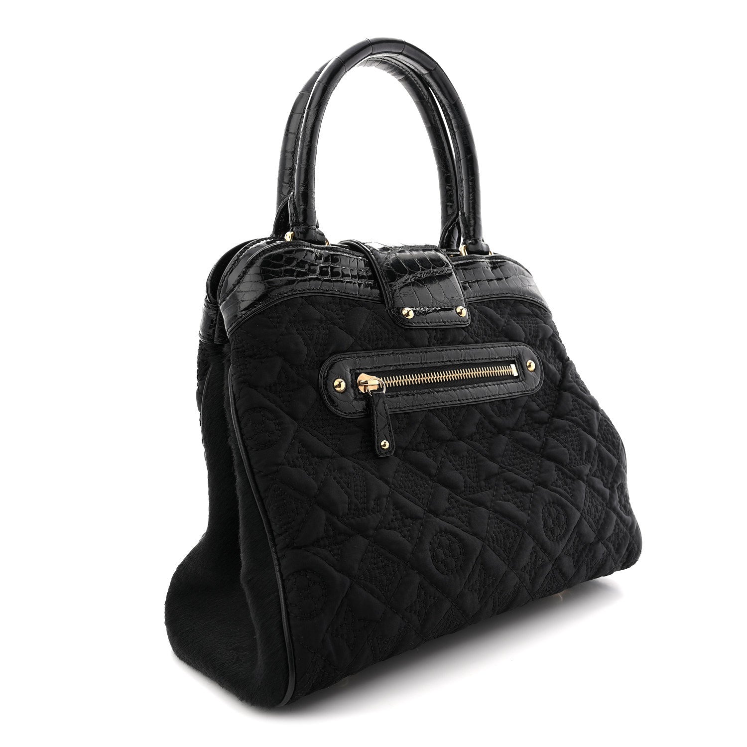 Louis Vuitton Monogram Silk Pony Hair Alligator Trim Linda Black 3 of 9