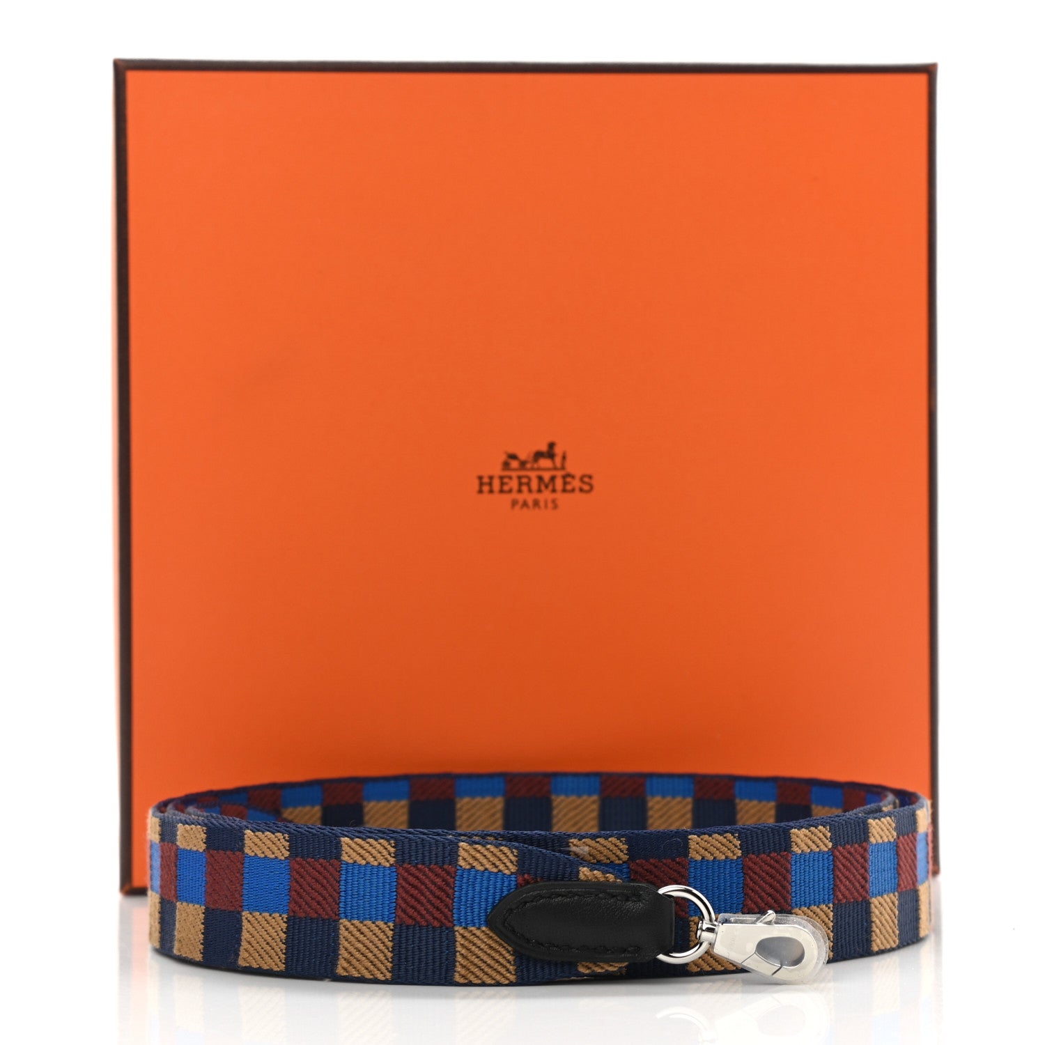 Hermes Toile Swift 25mm Maxi Quadrille Shoulder Strap Bleu Billard Biscuit Rouge H Black 5 of 5