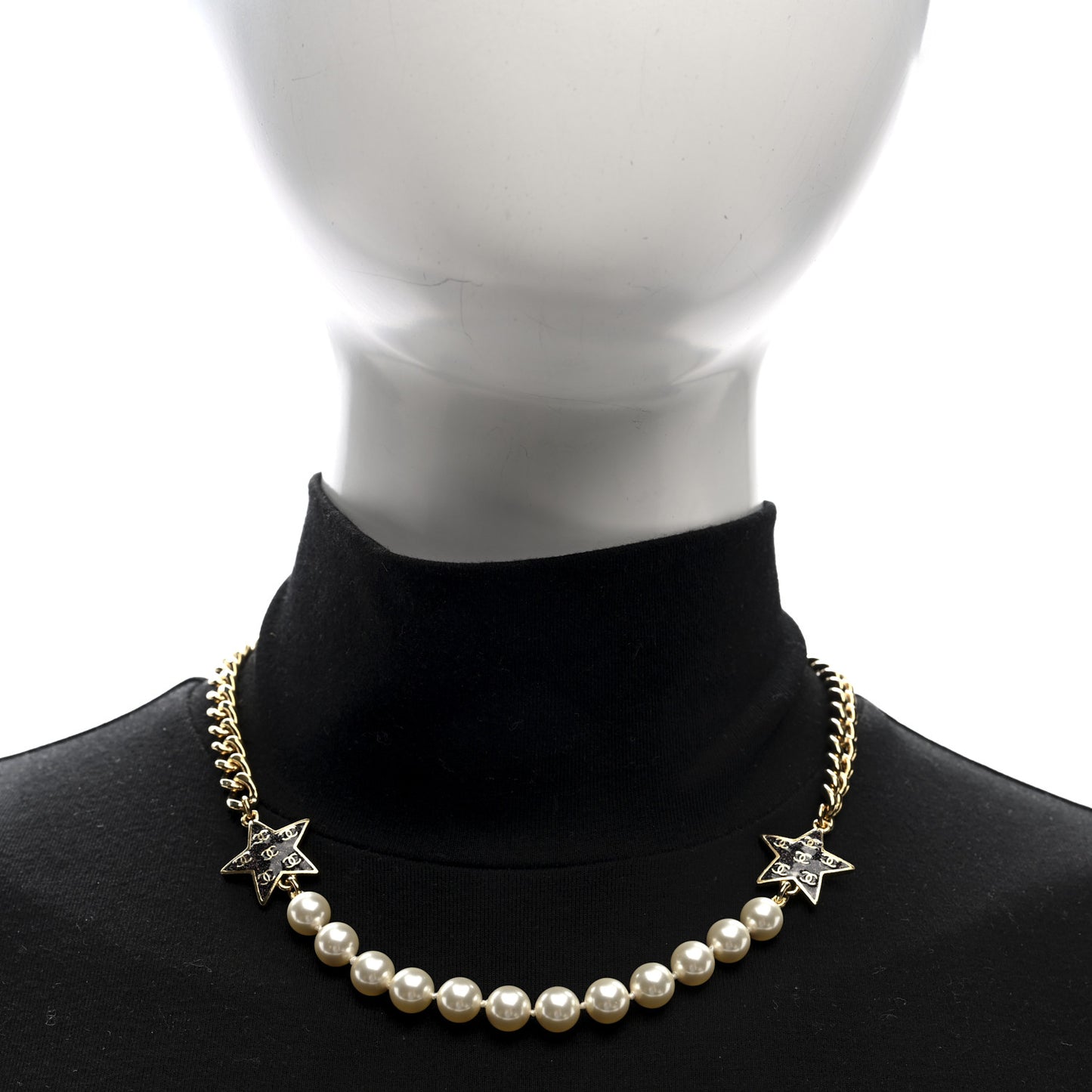 Pearl Crystal CC Star Choker Necklace Gold