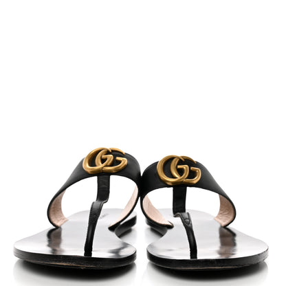 Gucci Calfskin GG Marmont Thong Sandals 39 Black 2 of 8