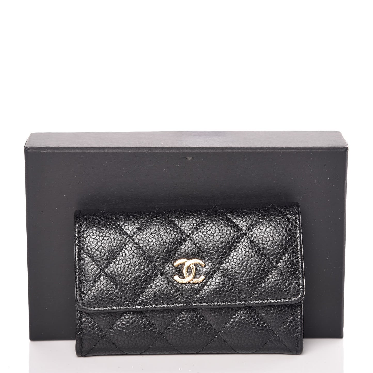 Caviar Quilted Flap Card Holder Black