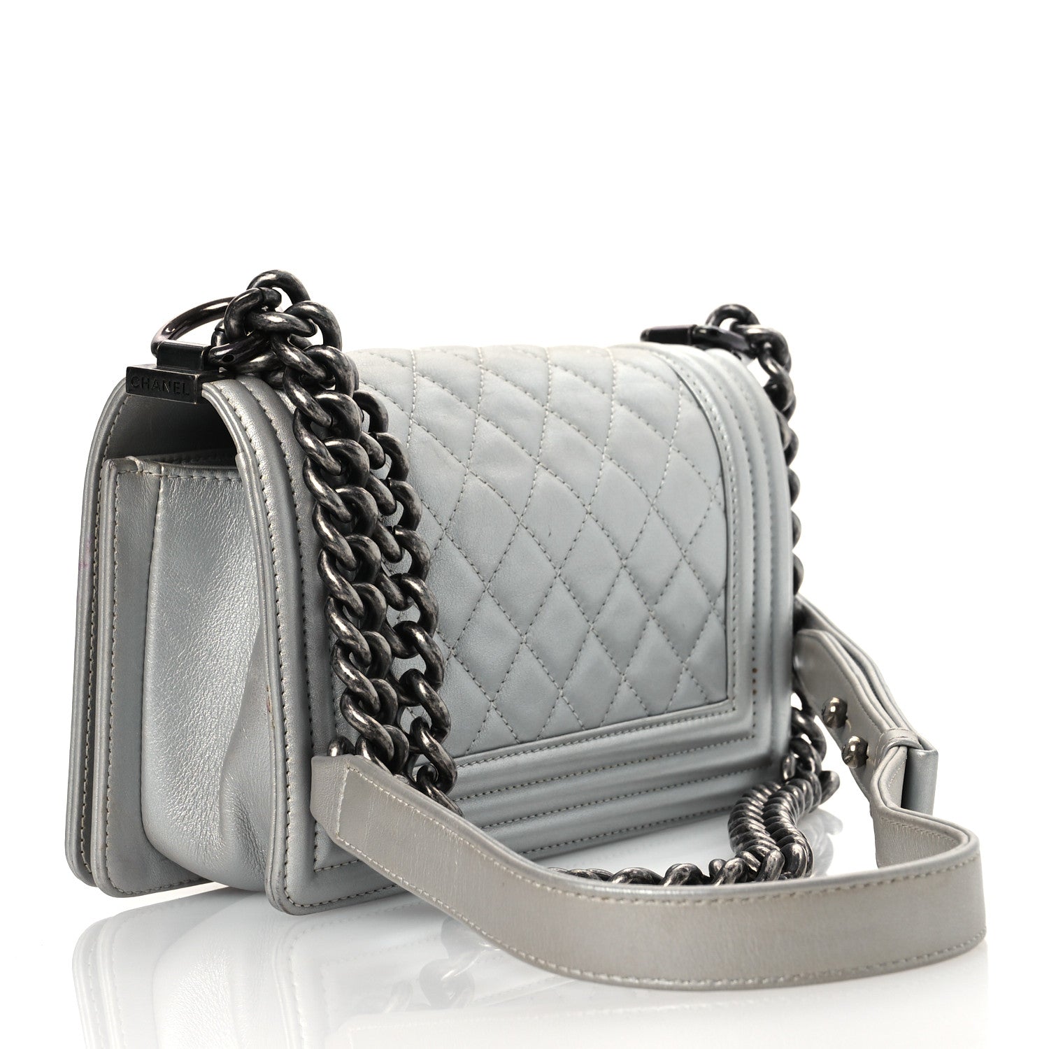 Chanel Metallic Lambskin Quilted Small Boy Flap Silver 2 of 17