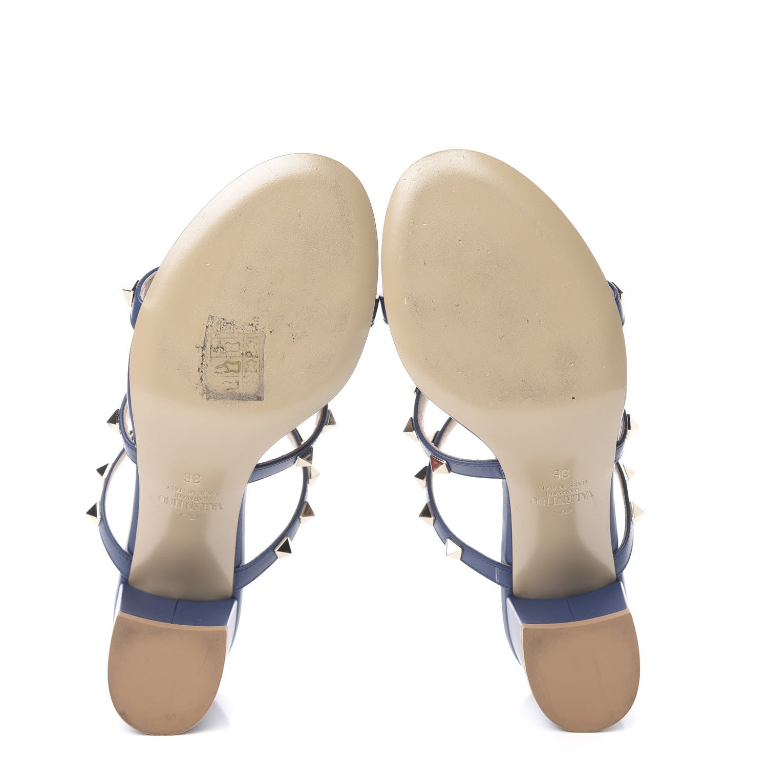 Valentino Garavani Calfskin Rockstud 60mm Caged Slide Sandals 36 Light Ocean 5 of 11