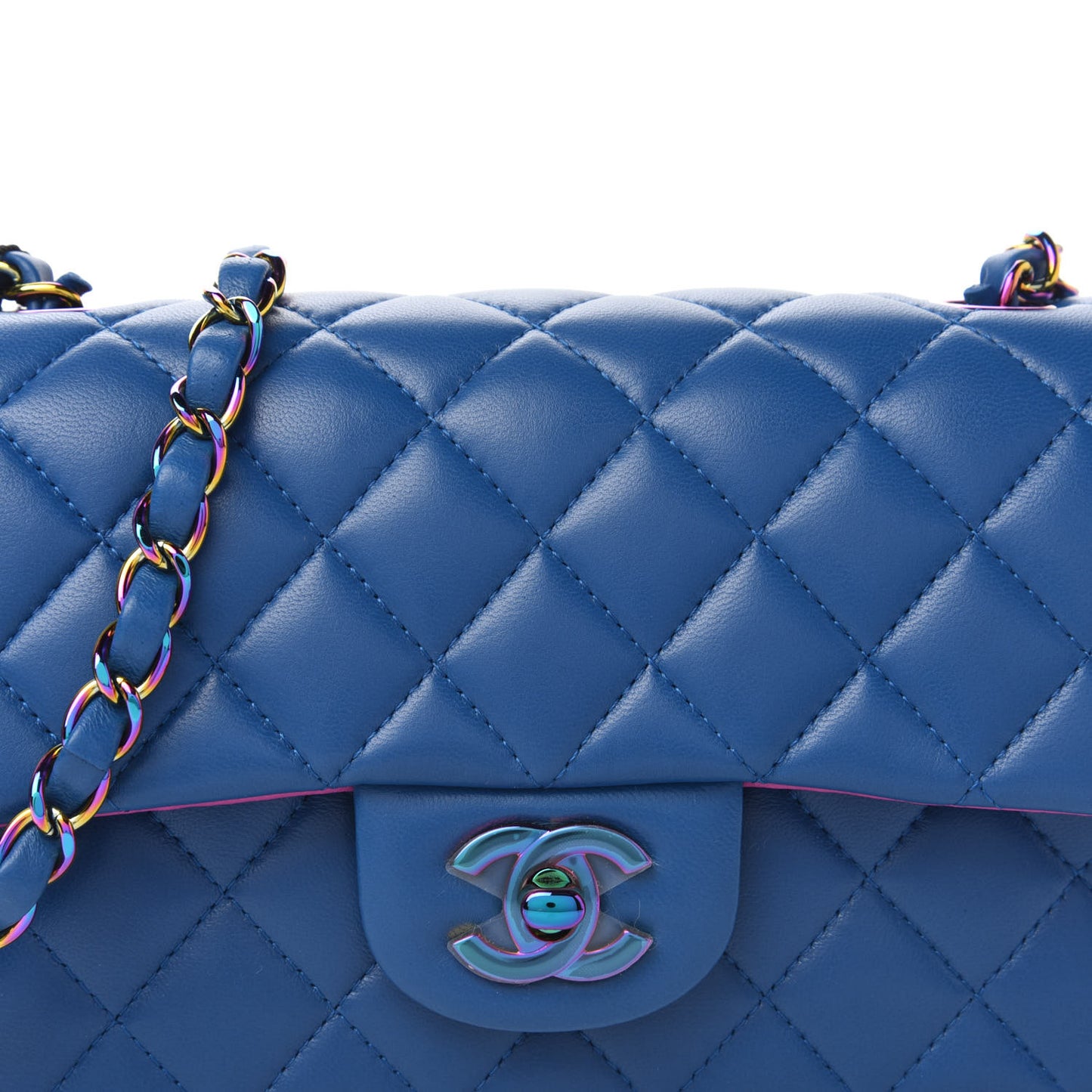 Lambskin Quilted Mini Rectangular Flap Blue Purple