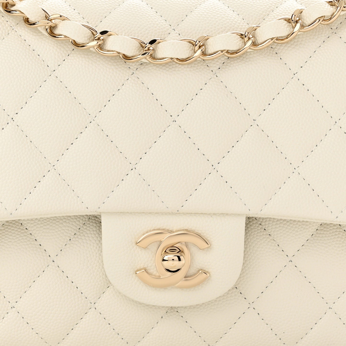 Caviar Quilted Medium Double Flap White