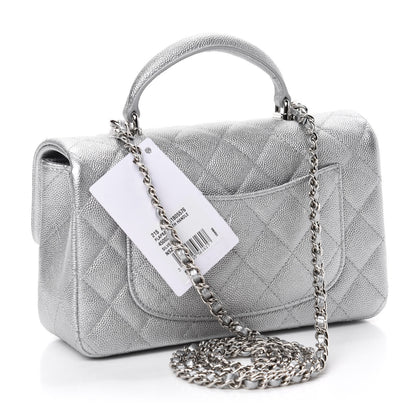 Chanel Metallic Caviar Quilted Mini Top Handle Rectangular Flap Silver 3 of 10