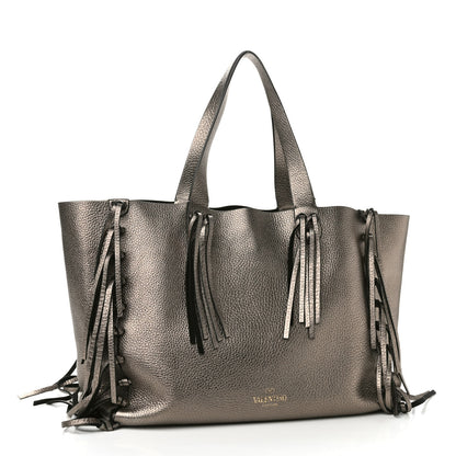 Valentino Garavani Metallic Grained Calfskin C-Rockee Fringe Tote Sasso 2 of 7