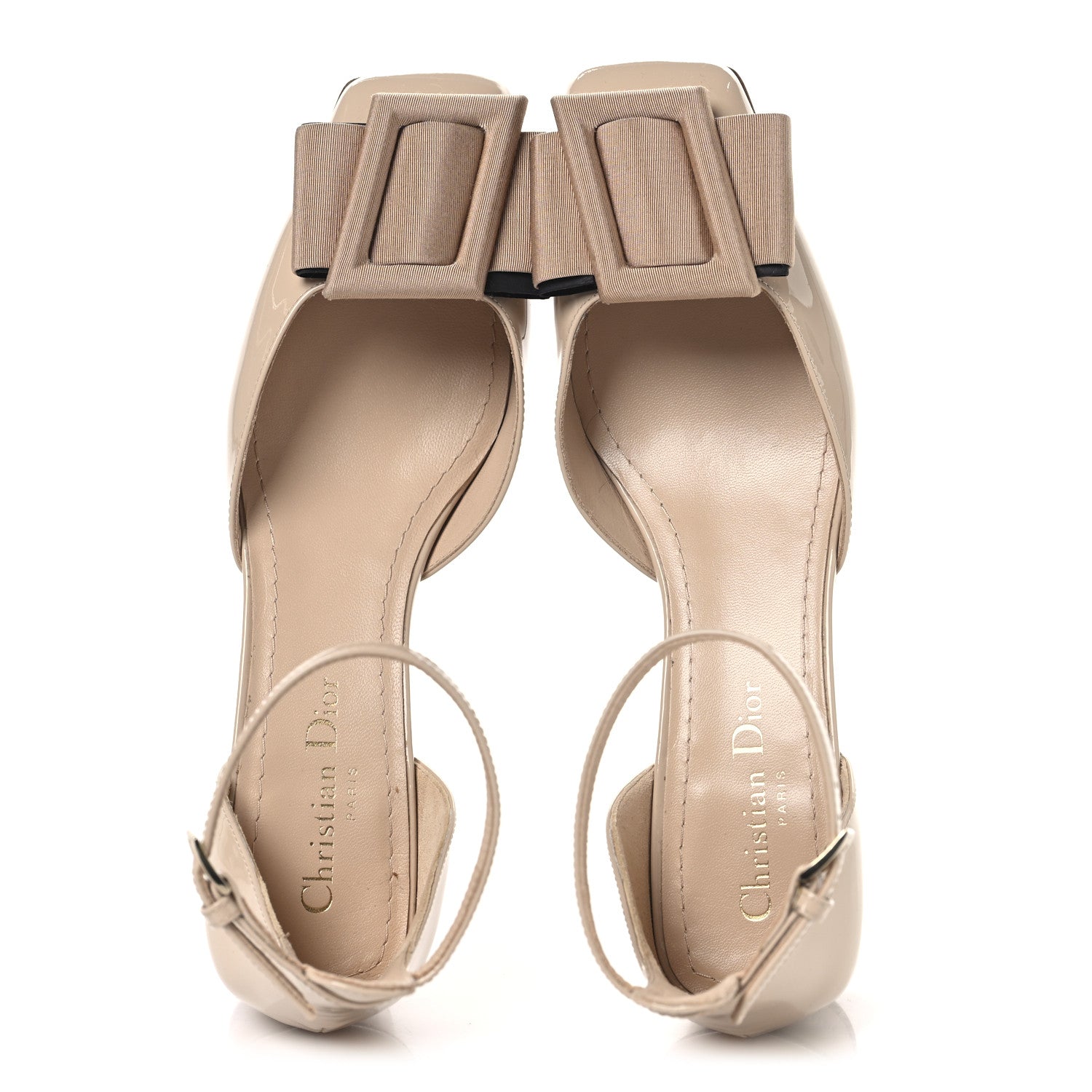 Christian Dior Patent Grosgrain Bow Idylle 35mm Ankle Strap Pumps 38.5 Nude 2 of 9