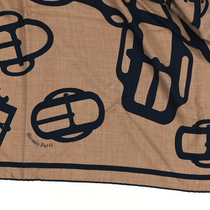 Hermes Cashmere Silk Bouclerie Moderne En Casaque Giant Triangle Scarf Caramel Caban 2 of 3