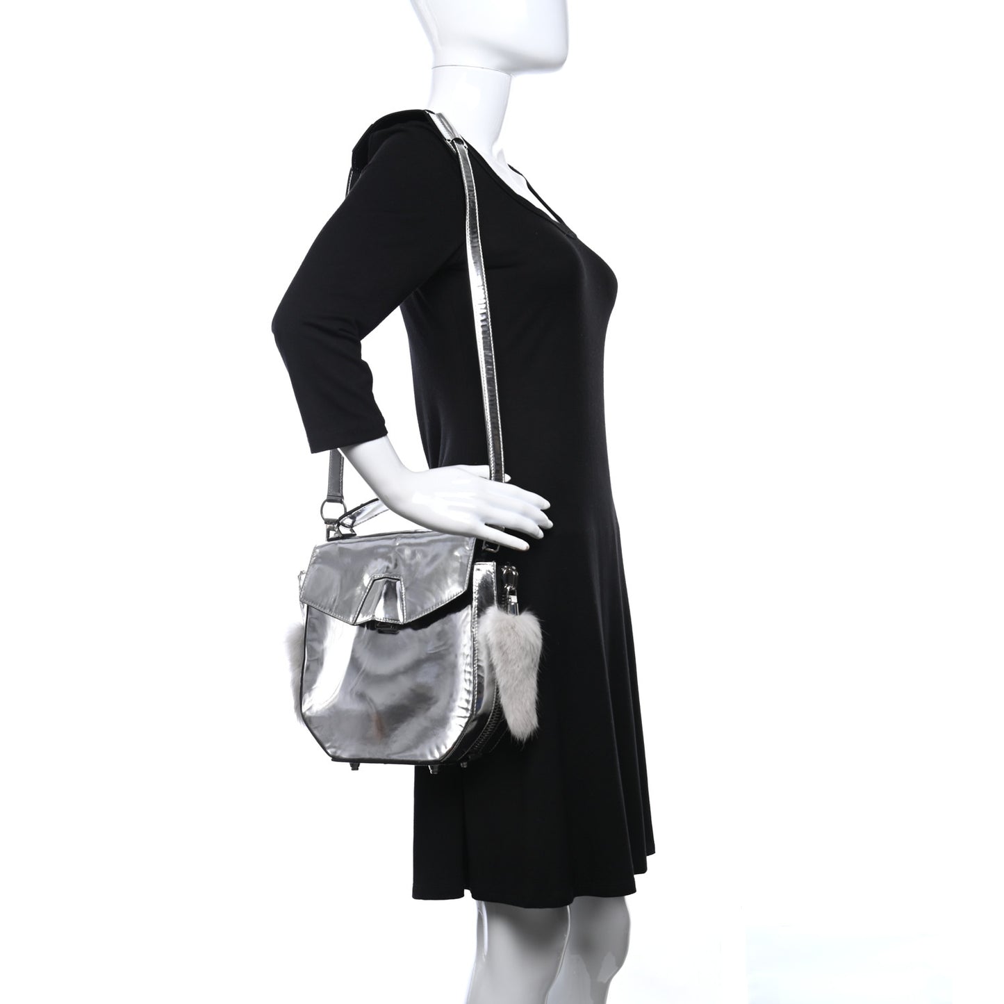 Metallic Calfskin Rabbit Fur Devere Top Handle Bag Silver