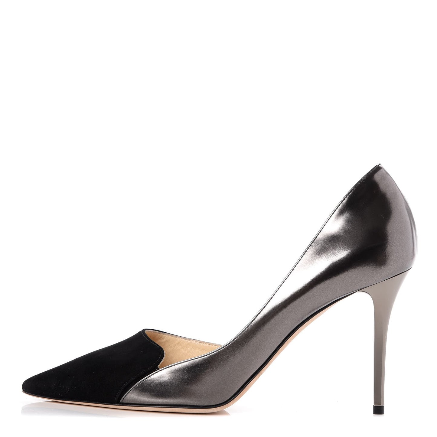 Metallic Calfskin Suede Harissa Pumps 38 Black Silver