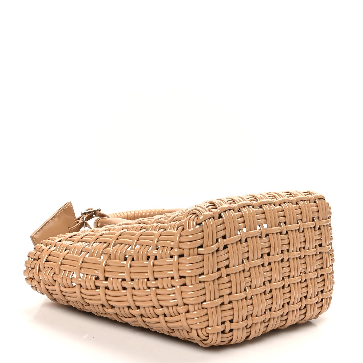 Varnished Faux Calfskin Braided XS Bistro Basket Beige