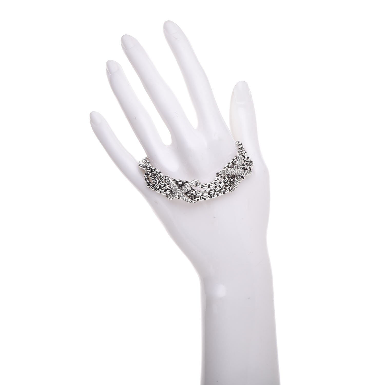 David Yurman Sterling Silver Diamond Double X Four Strand Bracelet 2 of 5