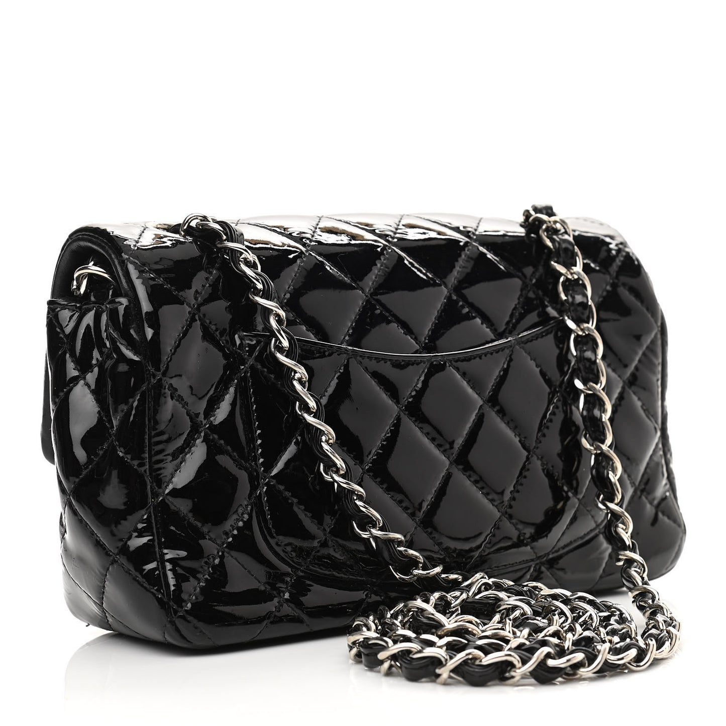 Patent Calfskin Quilted Mini Rectangular Flap Black