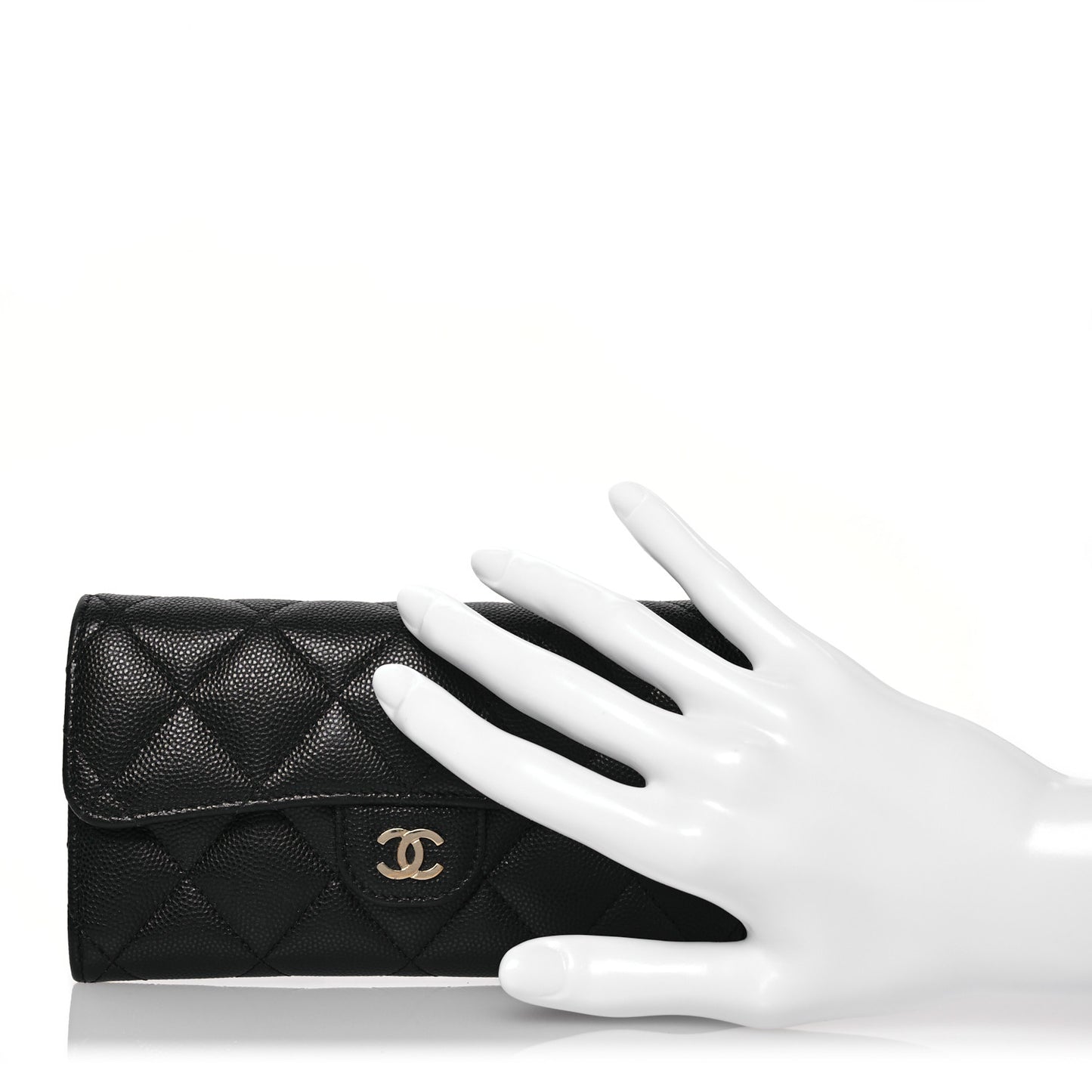 Caviar Quilted Medium Gusset Flap Wallet Black