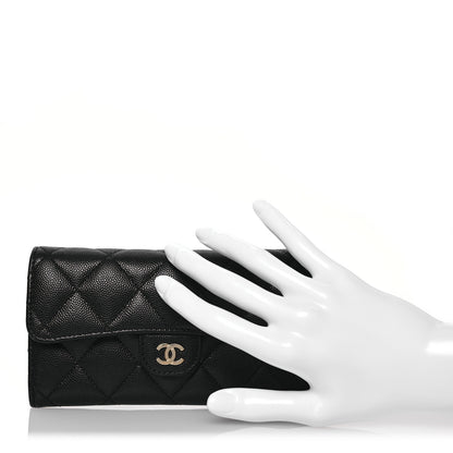 Chanel Caviar Quilted Medium Gusset Flap Wallet Black 2 of 15