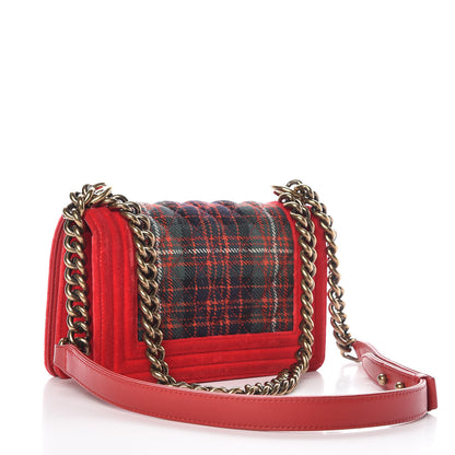 Chanel Velvet Plaid Tartan Small Boy Flap Red 3 of 15